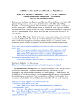 SOCIAL STUDIES SUGGESTED UNITS and RESOURCES: HISTORIC MOMENTS DRAMATIZED in PEGGY's NARRATIVE Windows Onto Critically Import