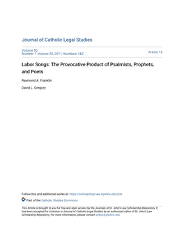 Labor Songs: the Provocative Product of Psalmists, Prophets, and Poets