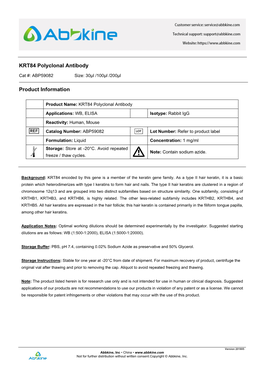 KRT84 Polyclonal Antibody Product Information