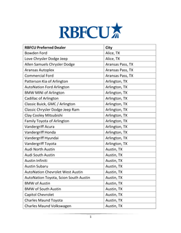 RBFCU Preferred Dealer List