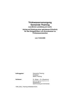 Trinkwasserversorgung Gemeinde Thaining