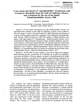 Crustacea: Decapoda) from the Gulf of California, Mexico, and a Proposal for the Use of the Family Pseudorhombilidae Alcock, 1900