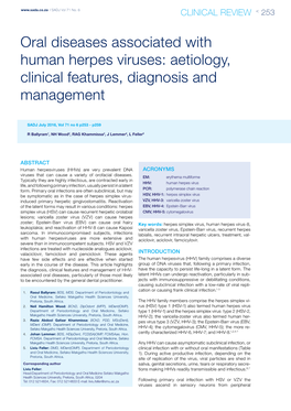 Oral Diseases Associated with Human Herpes Viruses: Aetiology, Clinical Features, Diagnosis and Management