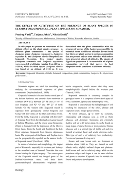 The Effect of Altitutde on the Presence of Plant Species in Stands for Juniperus L