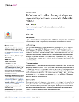 Loci for Phenotypic Dispersion in Plasma Leptin in Mouse Models of Diabetes Mellitus