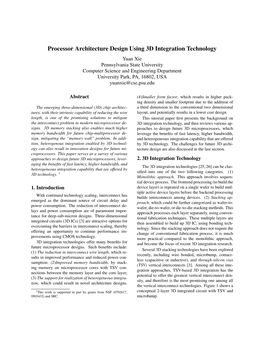 Processor Architecture Design Using 3D Integration Technology