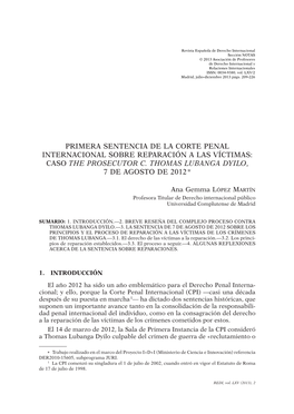 Primera Sentencia De La Corte Penal Internacional Sobre La Reparación A