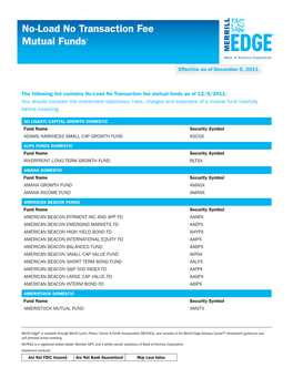 No-Load No Transaction Fee Mutual Funds1