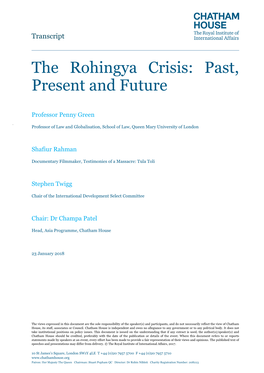 The Rohingya Crisis: Past, Present and Future
