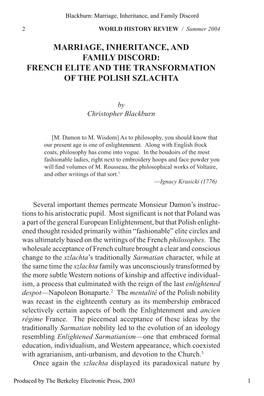 Marriage, Inheritance, and Family Discord: French Elite and the Transformation of the Polish Szlachta