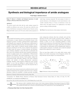 Synthesis and Biological Importance of Amide Analogues