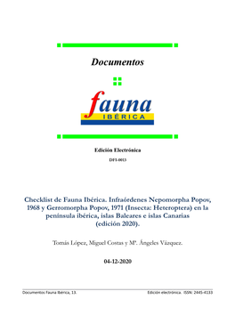 Checklist De Fauna Ibérica. Infraórdenes Nepomorpha Popov