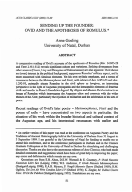 OVID and the APOTHEOSIS of ROMULUS.* Anne Gosling