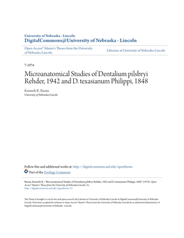 Microanatomical Studies of Dentalium Pilsbryi Rehder, 1942 and D. Texasianum Philippi, 1848 Kenneth R