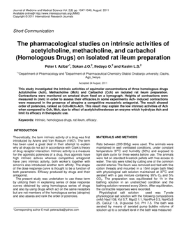 The Pharmacological Studies on Intrinsic Activities of Acetylcholine, Methacholine, and Carbachol (Homologous Drugs) on Isolated Rat Ileum Preparation