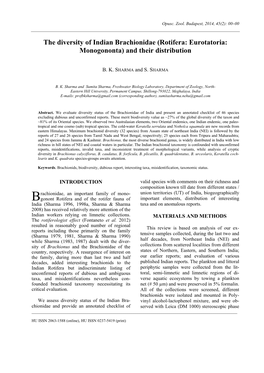 The Diversity of Indian Brachionidae (Rotifera: Eurotatoria: Monogononta) and Their Distribution