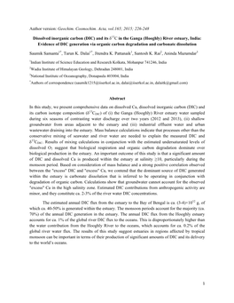 226-248 Dissolved Inorganic Carbon (DIC) and Its Δ13c in the Ganga