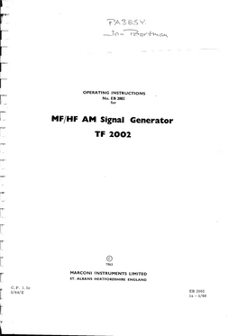 MF/HF AM Signal Generator TF 2OO2