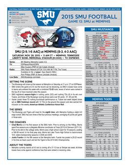 2015 SMU FOOTBALL /SMUMUSTANGS /SMUFOOTBALL @SMU.MUSTANGS @SMUFB GAME 12: SMU at MEMPHIS