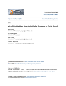 Microrna Modulate Alveolar Epithelial Response to Cyclic Stretch