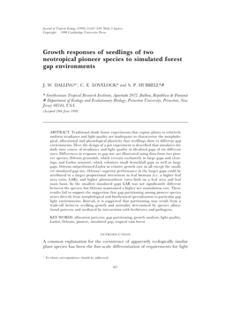 Growth Responses of Seedlings of Two Neotropical Pioneer Species to Simulated Forest Gap Environments