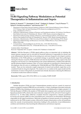 TLR4 Signaling Pathway Modulators As Potential Therapeutics in Inflammation and Sepsis