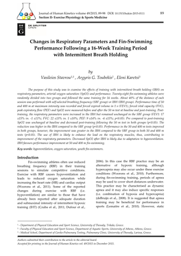 Changes in Respiratory Parameters and Fin-Swimming Performance Following a 16-Week Training Period with Intermittent Breath Holding