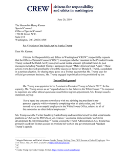 June 20, 2019 the Honorable Henry Kerner Special Counsel Office Of