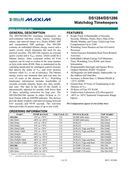 DS1284/DS1286 Watchdog Timekeepers Are