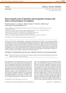 Discovering the Roles of Subsurface Microorganisms: Progress and Future of Deep Biosphere Investigation