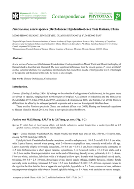 Panisea Moi, a New Species (Orchidaceae: Epidendroideae) from Hainan, China