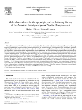 Molecular Evidence for the Age, Origin, and Evolutionary History of the American Desert Plant Genus Tiquilia (Boraginaceae)