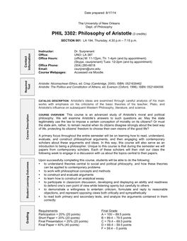 PHIL 3302: Philosophy of Aristotle (3 Credits)