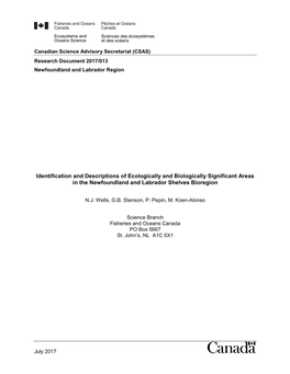 Identification and Descriptions of Ecologically and Biologically Significant Areas in the Newfoundland and Labrador Shelves Bioregion