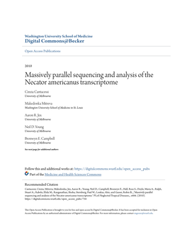 Massively Parallel Sequencing and Analysis of the Necator Americanus Transcriptome Cinzia Cantacessi University of Melbourne