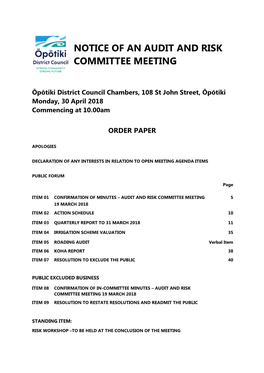 Notice of an Audit and Risk Committee Meeting