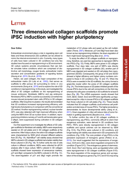 Three Dimensional Collagen Scaffolds Promote Ipsc Induction with Higher Pluripotency