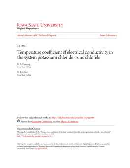 Temperature Coefficient of Electrical Conductivity in the System Potassium Chloride - Zinc Chloride R