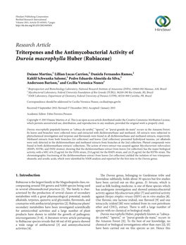 Research Article Triterpenes and the Antimycobacterial Activity of Duroia Macrophylla Huber (Rubiaceae)