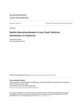 Benthic Macroinvertebrates in Uvas Creek, California, Downstream of a Reservoir