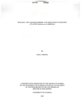 ECOLOGY, the AMAZON BARRIER, and SPECIATION in WESTERN ATLANTIC Halichoeres (LABRIDAE)