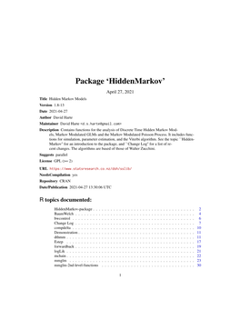 Package 'Hiddenmarkov'