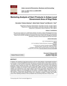 Marketing Analysis of Garri Products in Ankpa Local Government Area of Kogi State