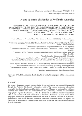 A Data Set on the Distribution of Rotifera in Antarctica