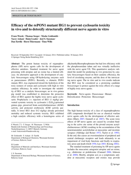 Efficacy of the Repon1 Mutant IIG1 to Prevent Cyclosarin Toxicity in Vivo and to Detoxify Structurally Different Nerve Agents in Vitro