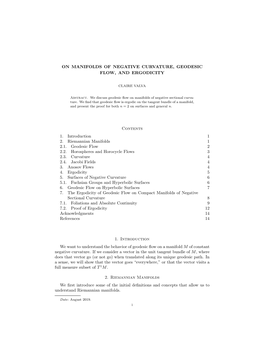 On Manifolds of Negative Curvature, Geodesic Flow, and Ergodicity