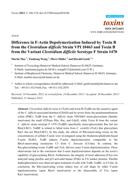 Difference in F-Actin Depolymerization Induced by Toxin B from The