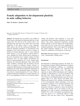 Female Adaptation to Developmental Plasticity in Male Calling Behavior