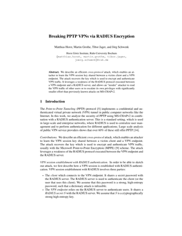 Breaking PPTP Vpns Via RADIUS Encryption