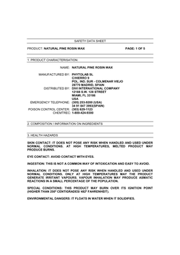 Safety Data Sheet Product: Natural Pine Rosin Wax Page